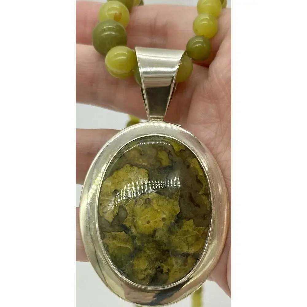 Jay King Sterling Silver Green Opal Pendant Necklace 925 Signed